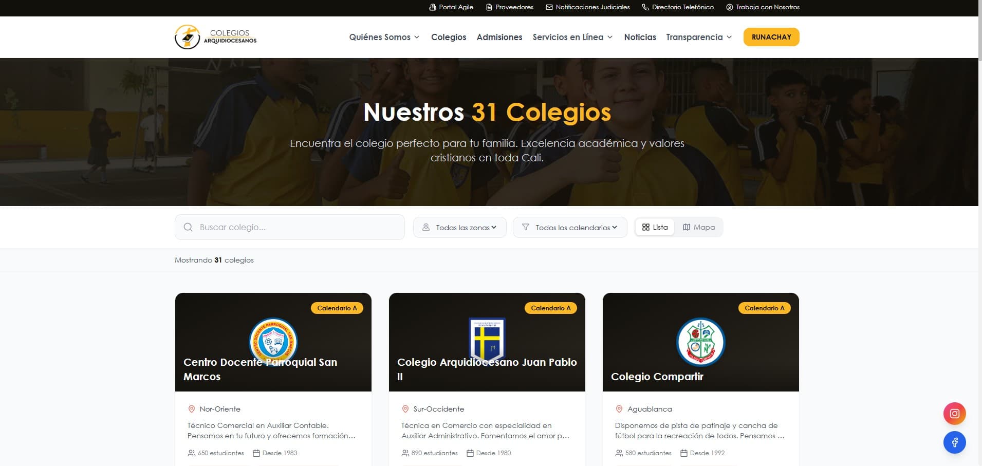 Nuevo listado de colegios — arquitectura reorganizada